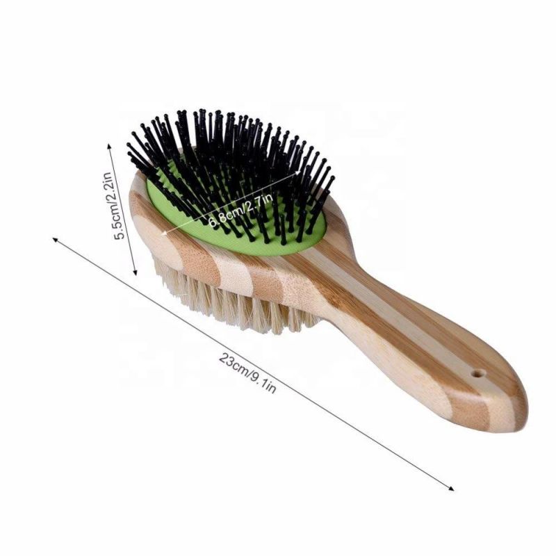 Premiun Biodegradable Double Sided Pet Grooming Bath Brush Natural Bristle Bamboo Comb