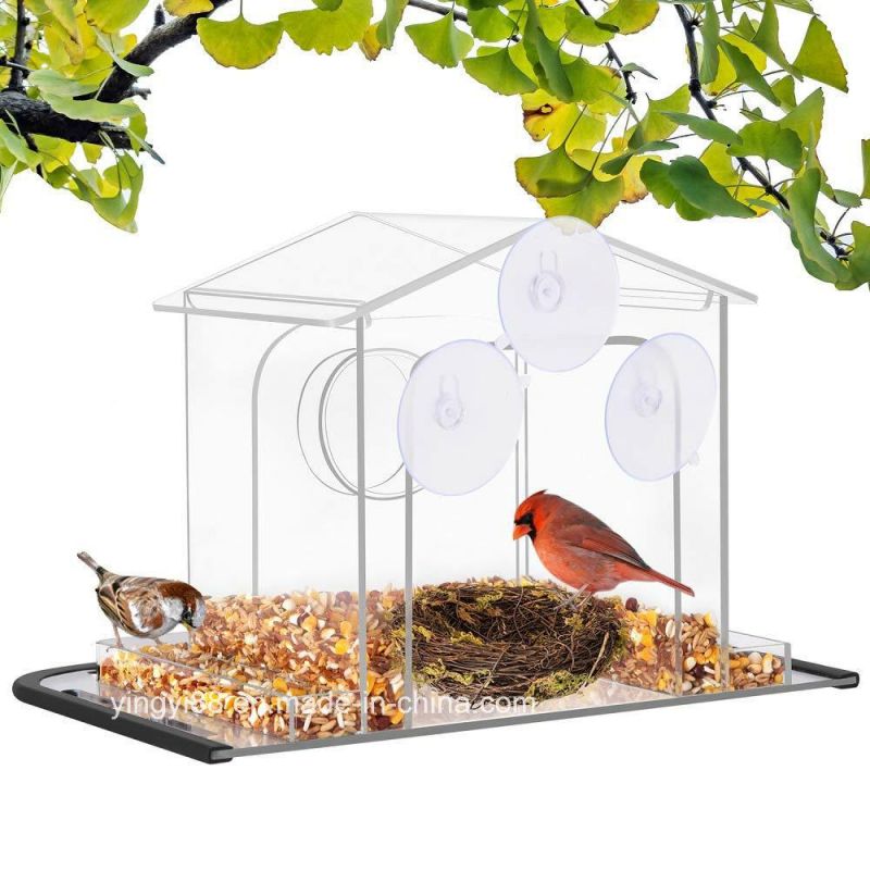 Factory Price Clear Acrylic Bird House Window Bird Feeder with Suction Cup