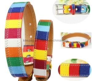 New Stripe Pet Dog Cat Collar /Leash, Canvas /PU (KC0082)