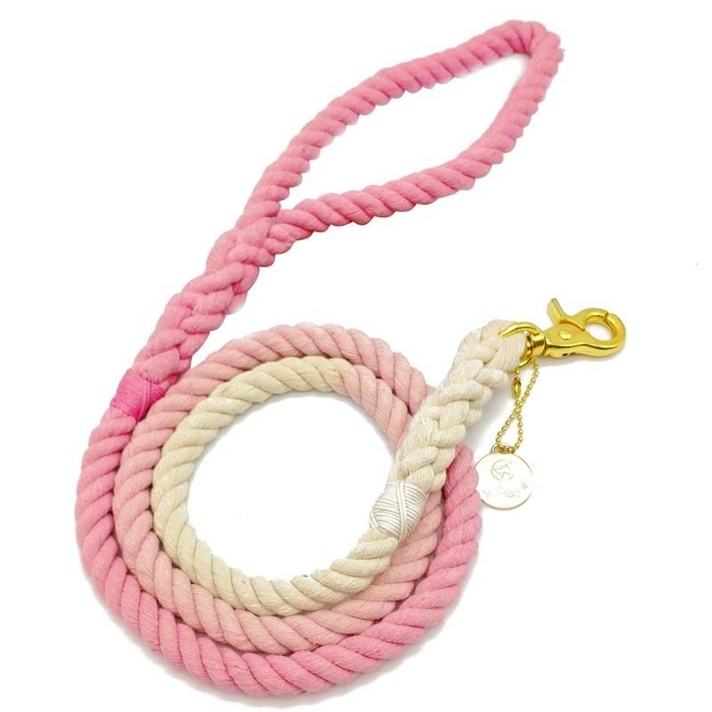 2020 New Design Braided Dog Leash Cotton Ombre Rope Leash Gradient Pet Leashes Matching Collar with Metal Tag OEM Manufacturer