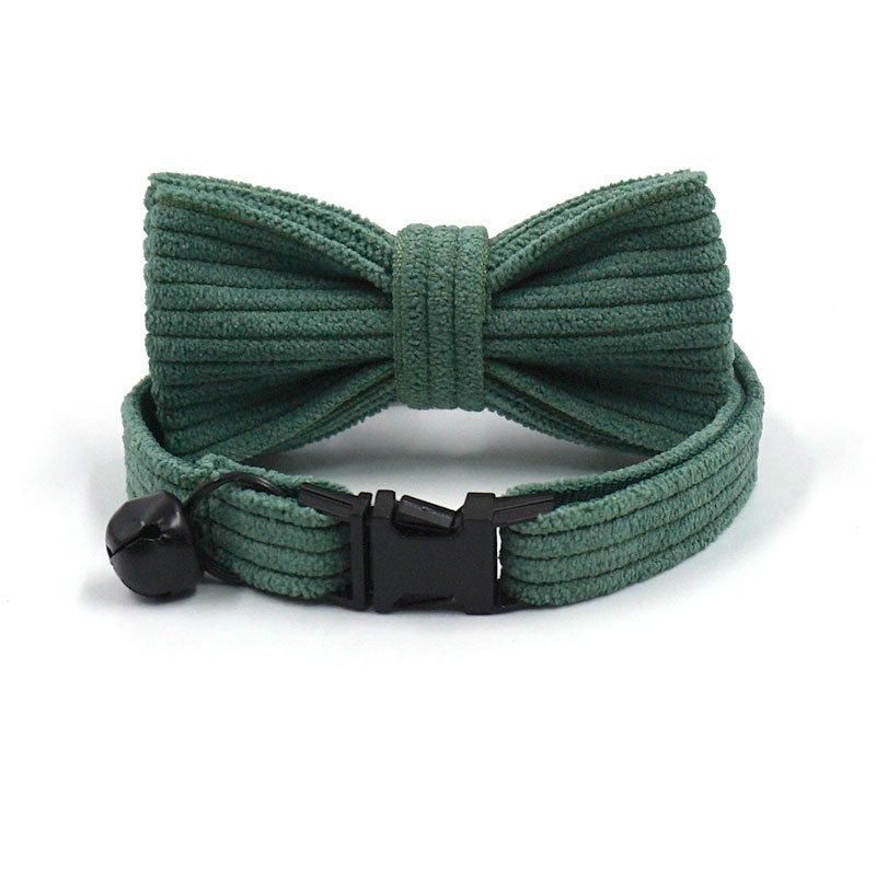 Unique Design Factory Price Cute Cat Collar with Bell Matched Bow Tie Custom Dark Green Corduroy Personalized Kitten Collars