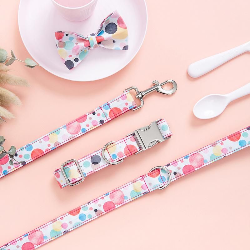 Custom High Quality Cotton Webbing Durable Beautiful Pattern Luxury Pet Supplies Leash Matched Dog Collar