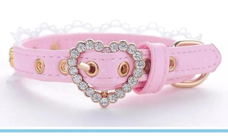 Cute Pink Strawberry Jeweled Crystal Dog Collar and Pet Leash Set