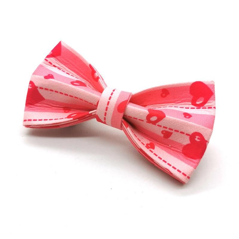 Cute Design Princess Style Pink Heart Printing Personalized Cat Bow Tie Dog Collar Pet Dog Collar and Leash Set