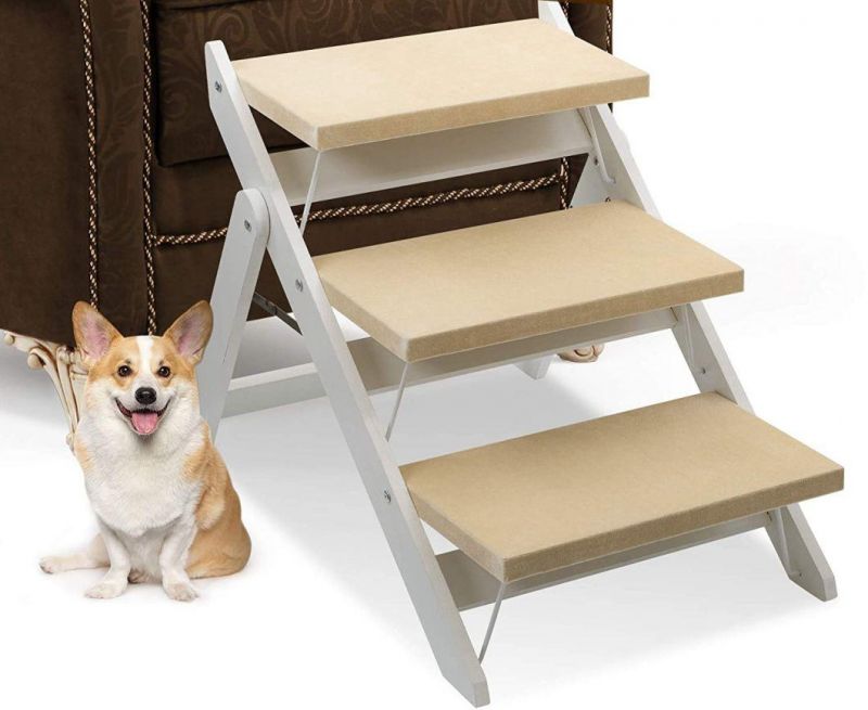 Flodable Wooden Dog Ladder Ramp 3 Tiers Stair Easy Store