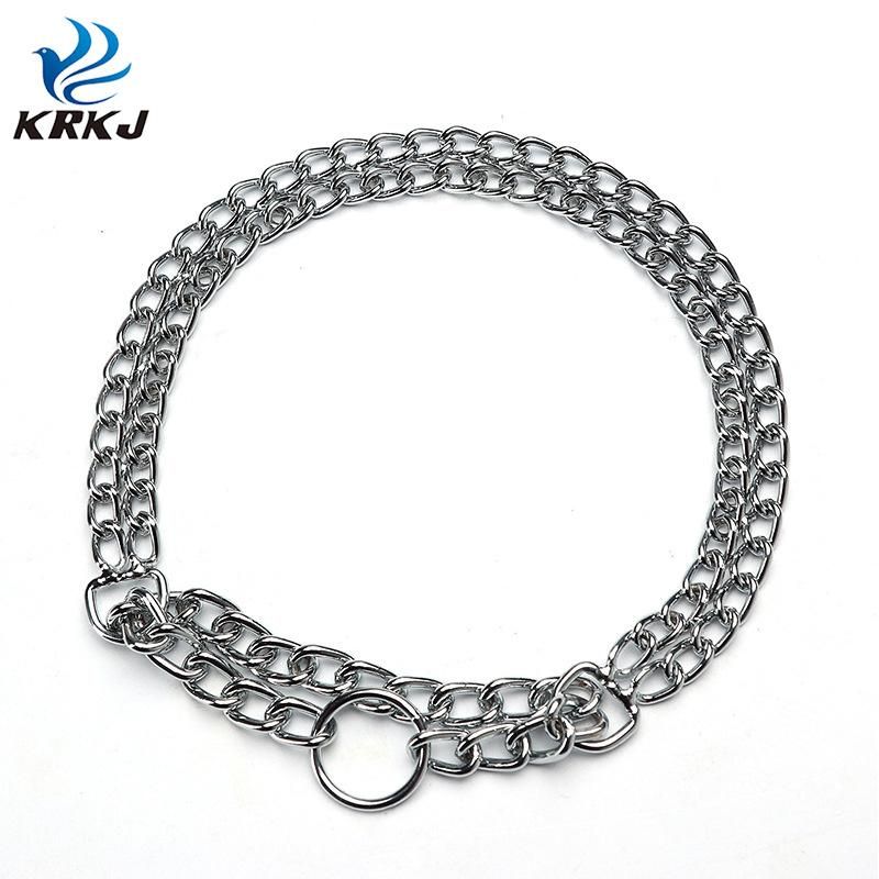 New Upgraded Version Adjustable Silver Tactical Running Dog Double Row Metal Chain Collar