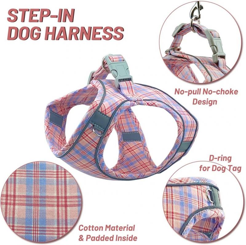 Dog Harness & Leash Set No-Pull No-Choke Plaid Soft Pet Harness