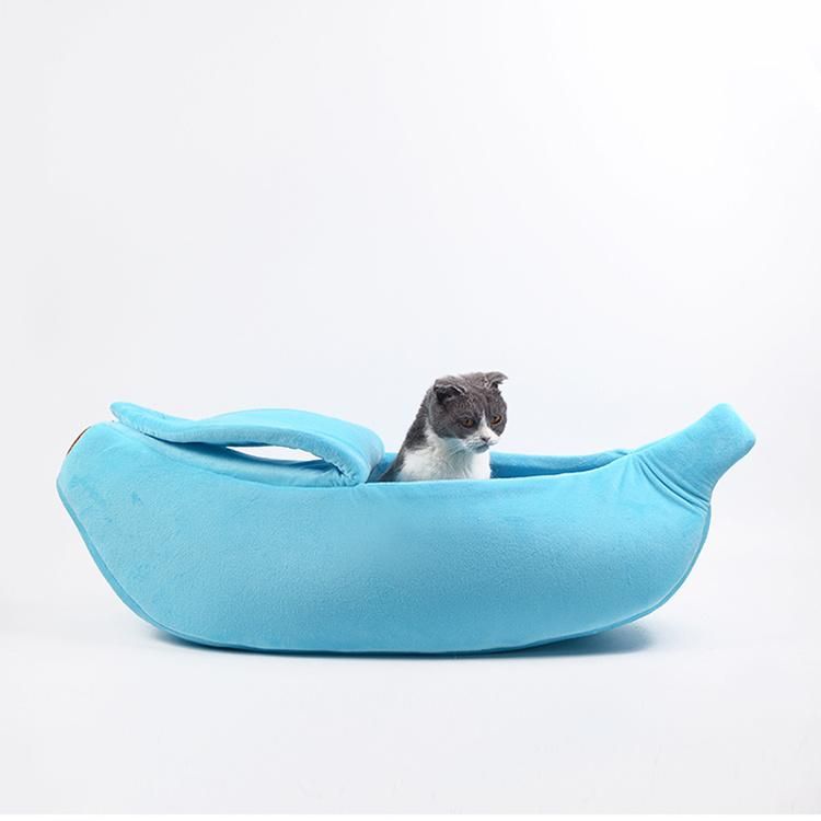 Wholesale Manufacturer Banana Shape Plush Cat Bed Pet Warm Bed for Cats Dogs Pet Accessories