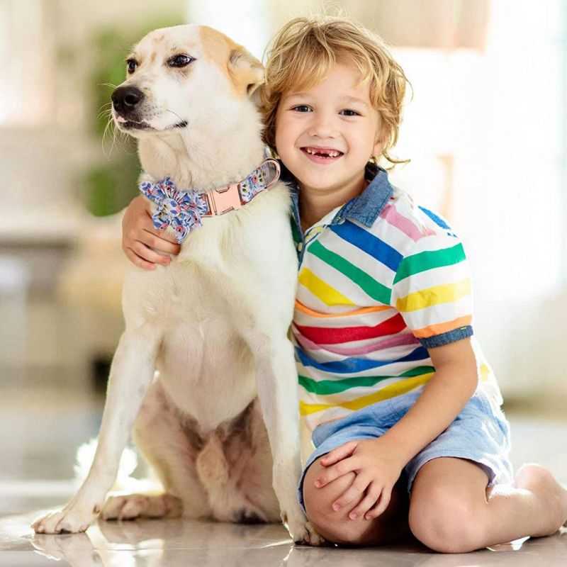 Floral Pattern Bowtie Pet Collar Soft Cotton Dog Collar