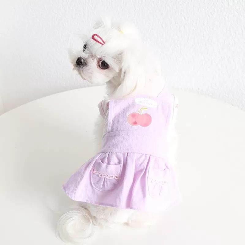 High Quality Spring and Summer New Pet Clothing Dog Clothes Cotton Elastic Strap Pocket Simple Dress for Cats Dogs