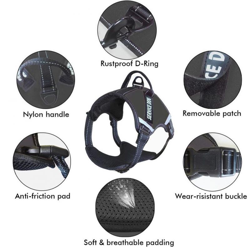 No-Pull Service Dog Harness K9 Harness Vest Reflective Trainging Gear for Small Medium Large
