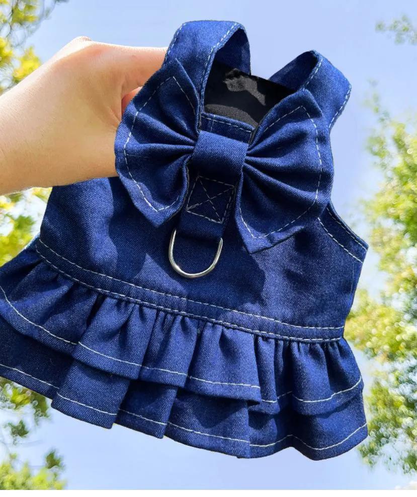 Popular Pet Jeans Dress Pup Leash Dog Vest Harness