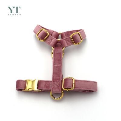 Hot Design Adjustable Metal Buckle Soft Cotton Pink Velvet Dog Collar Leash Harness Set for Small Medium Large Dogs