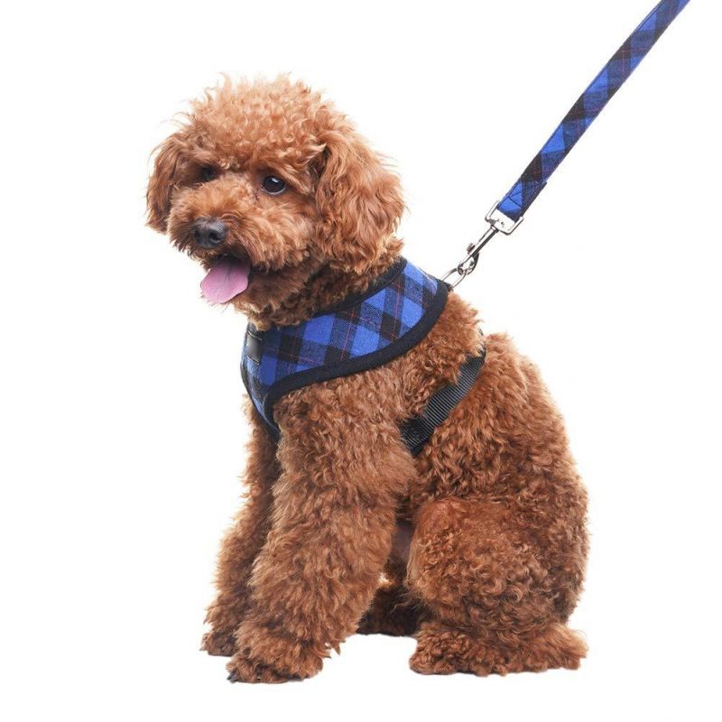 British Style Soft Mesh Dog Harness with Leash Plaid Adjustable Puppy No Pull Harnesses