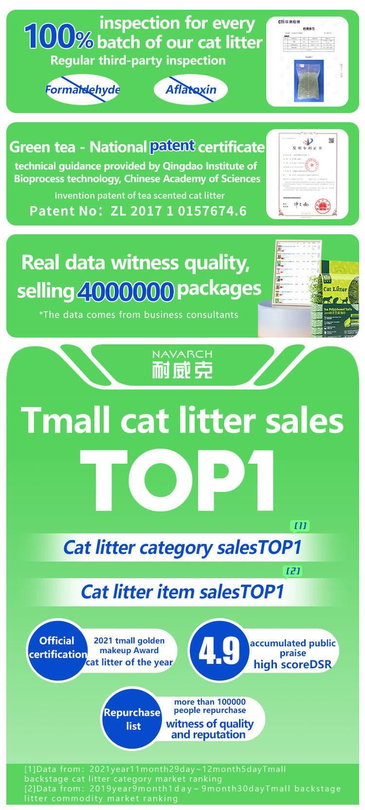 3mm Strip Low Tracking Fast Clumping Flushable Green Tea Tofu Cat Litter Green Tea Scented