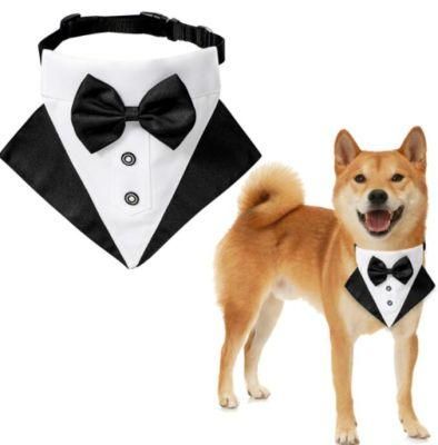 Dog Tuxedo Bandana with Bow Tie, Pet Costume Dog Wedding Bandana Gentleman Dog Attire Party Accessories