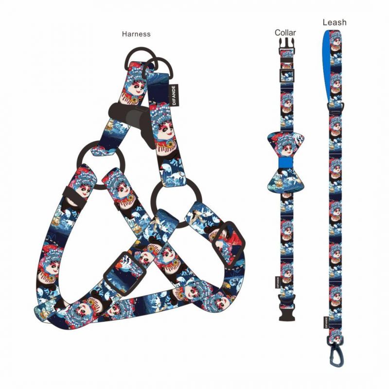 High Quality Soft No Pull Pet Adjustable Reversible Designer Dog Harness Leash Collar Poo Bag Holder Set