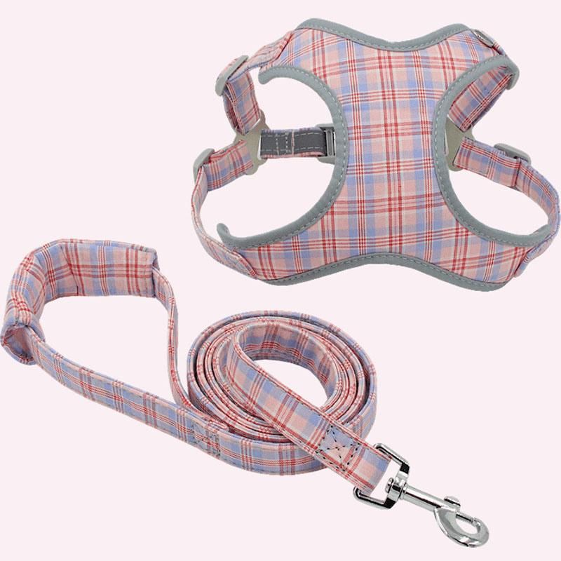 Scotland Plaid Pattern Dog Harness with Dog Leash Polyester Pet Harness Set