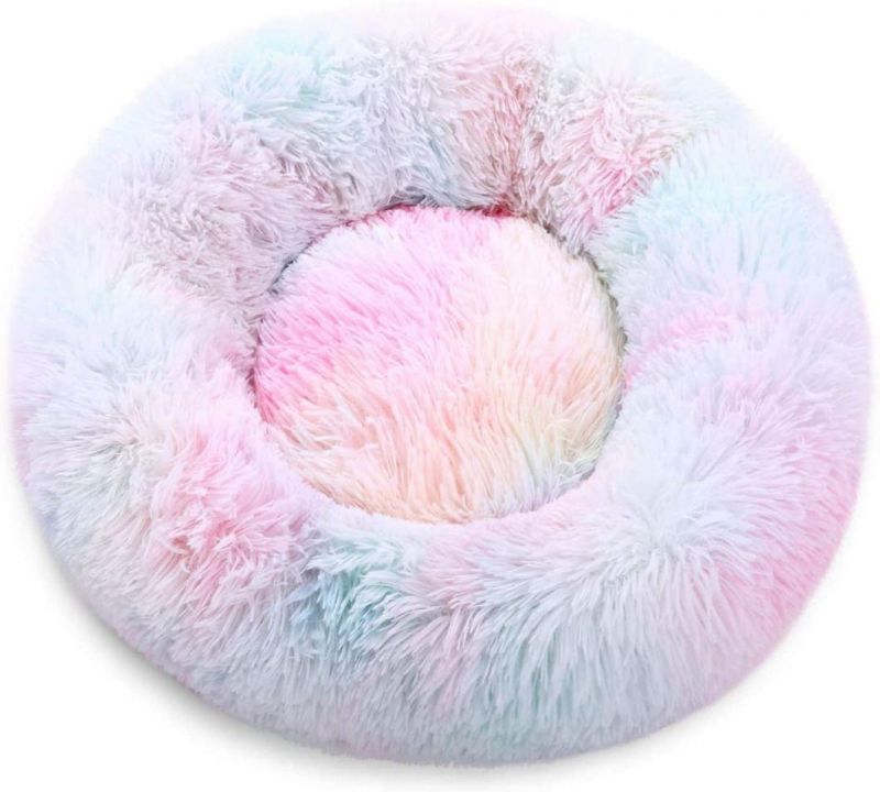 Rainbow Marshmallow Cat Bed Round Donut Bed Sofa for Small Dogs