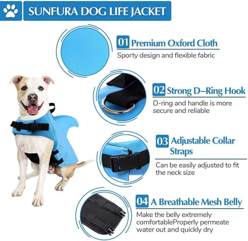 High Buoyancy Dog Life Jacket Vest Dog Safety Vest with Fun Shark Fin