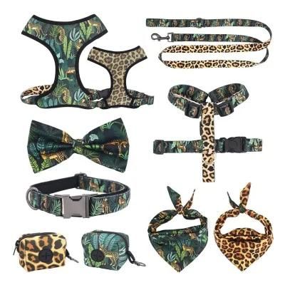 Pattern Dog Collar Leash and Bandana Set, Dog Soft Harness Pattern Collar Leash and Poop Bags Custom Print Set