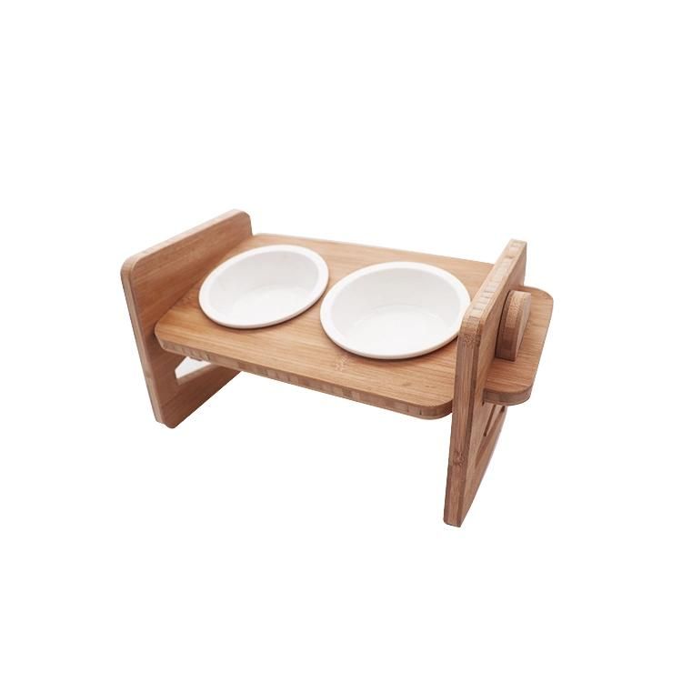 Cat Bowl Table Cat Bowls with Adjustable Height Bamboo Stand