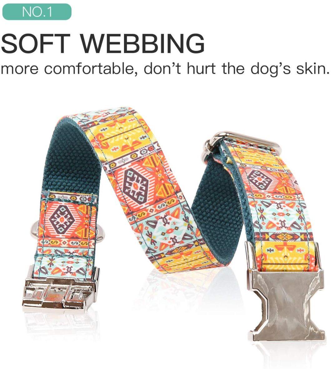 Unique Style Flower Print Adjustable Soft Dog Western Collars Martingale Heavy Duty Nylon Dog Collar