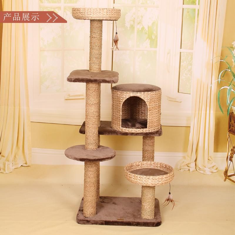 Cat Tower with Cat Litter Cat Jumping Platform Rattan Mat Cat Tree Platform