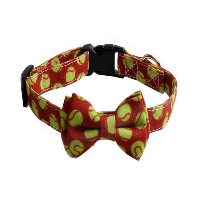 Yellow Rugby Pattern Dog Collar with Bow Cat Collar