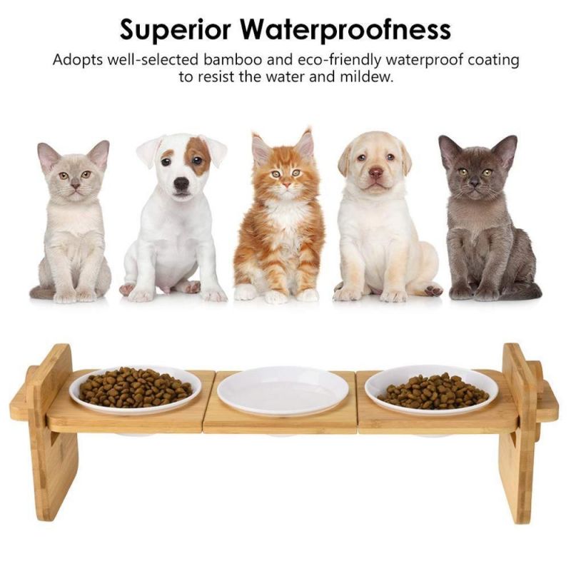 Custom Factory Wholesale Dog Cat Bowls Adjustable Heights Rustic Wood Elevated Dog or Cat Dishes Raised Pet Feeder