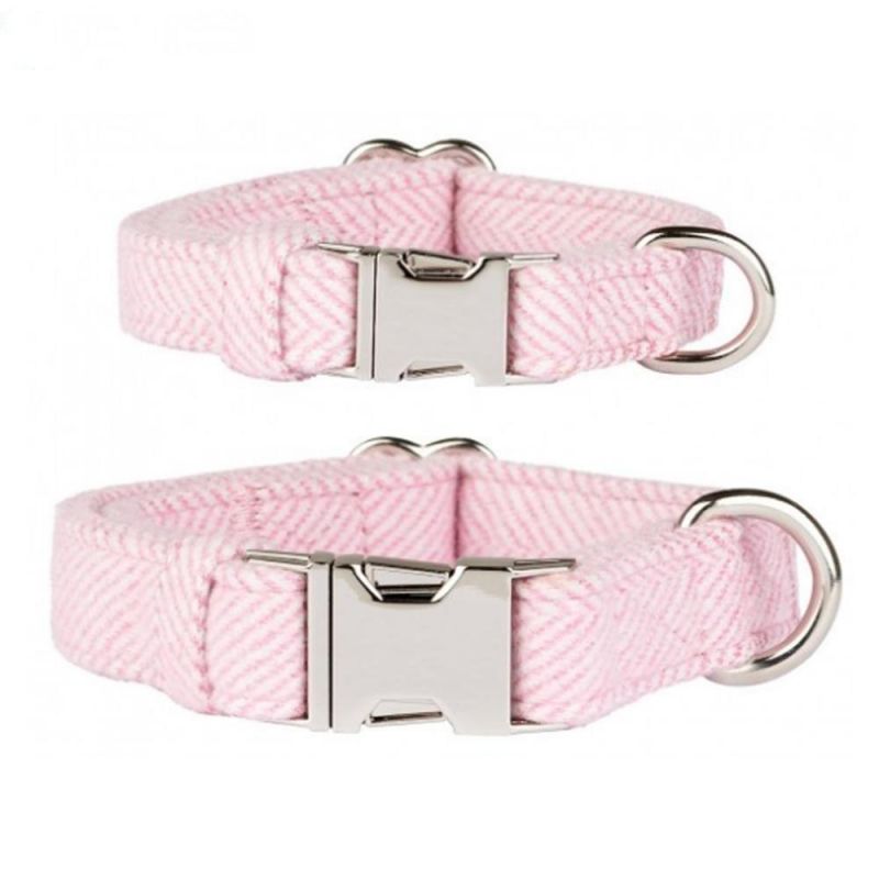 Grey Soft Tweed Dog Collar with Rose Gold Buckle for Dogs