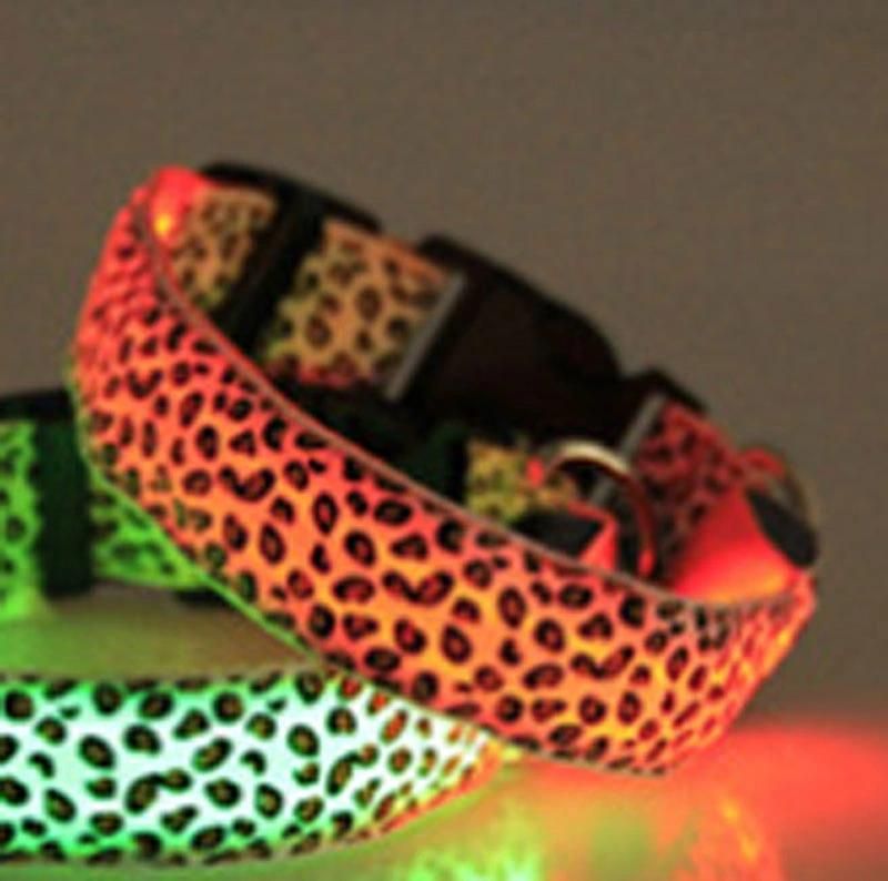 Fashion Nylon Leopard Collar LED Pet Dog Collar Pet Products