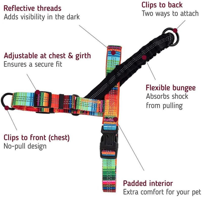 Pattern Reflective No Pull Dog Harness with Bungee Handle