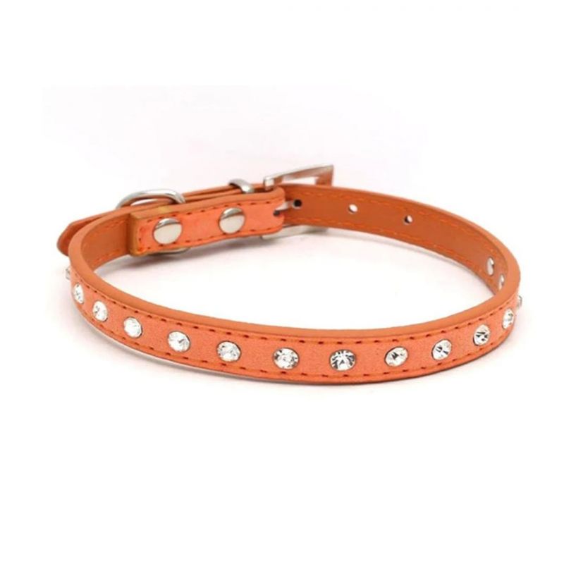 One Row Bling Diamond Cat Collar Suede Leather Pet Collar
