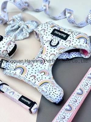 2022 Dog Harness Manufacturer Soft Neoprene Personalized Custom Adjustable Pet Dog Harness with Dog Leash Collar and Poop Bag Holder Bowtie