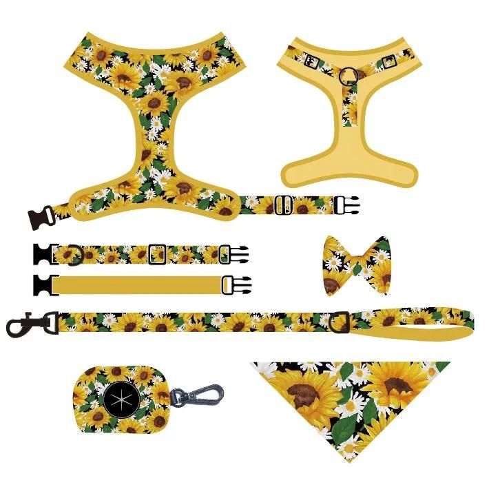 Luxury Spring Flower Custom Pattern Sunflower Dog Pet Set Harness
