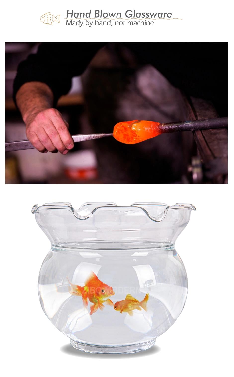 6 / 7 / 9 / 11 Inch Hand Blown Clear Glass Waved Rim Fish Tank - Round Glass Fish Tank