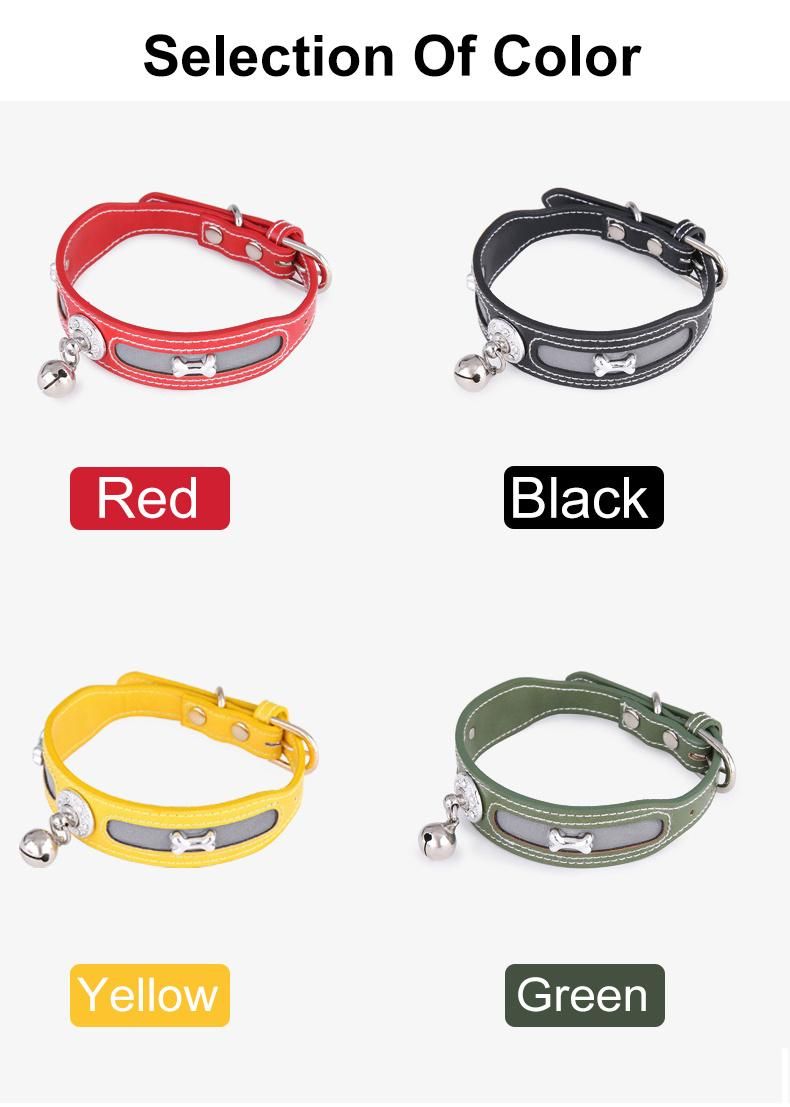 Manufacturer Custom Soft Adjustable Reflective PU Leather Dog Collar with 12 Colors