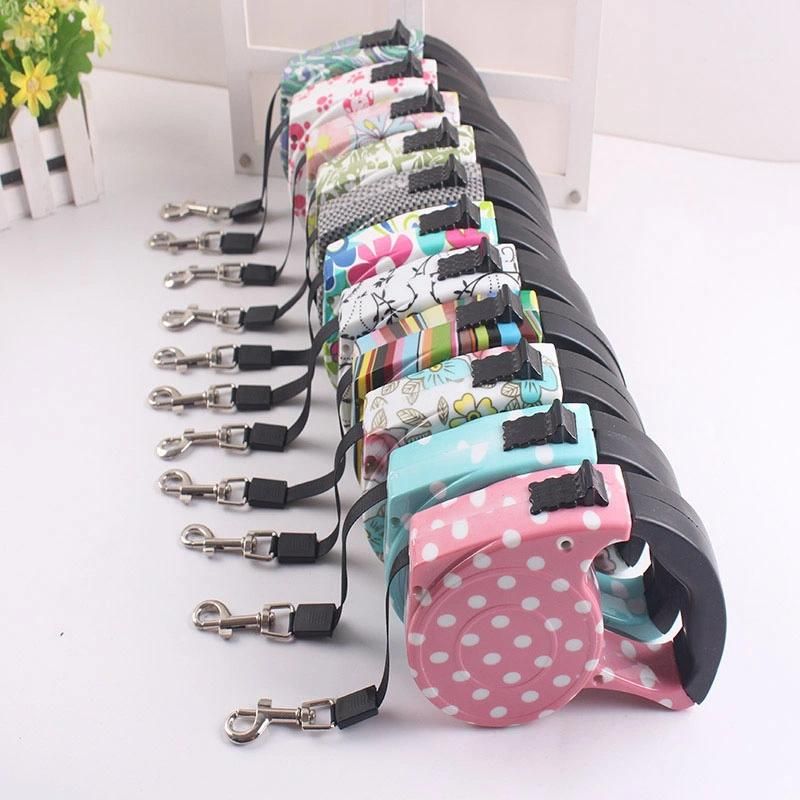 Automatic Telescopic Traction Rope Dog Chain Cute Leash Flower DOT Footprint Puppy Pet Dog Chain
