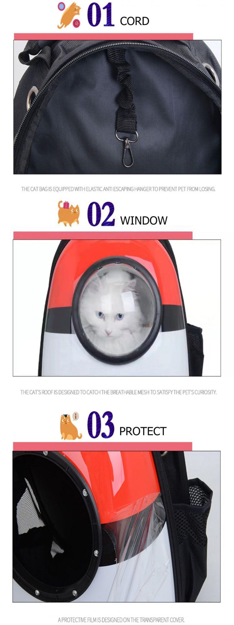 Travel portable Pet Backpack Carrier Bag for Cat Puppy