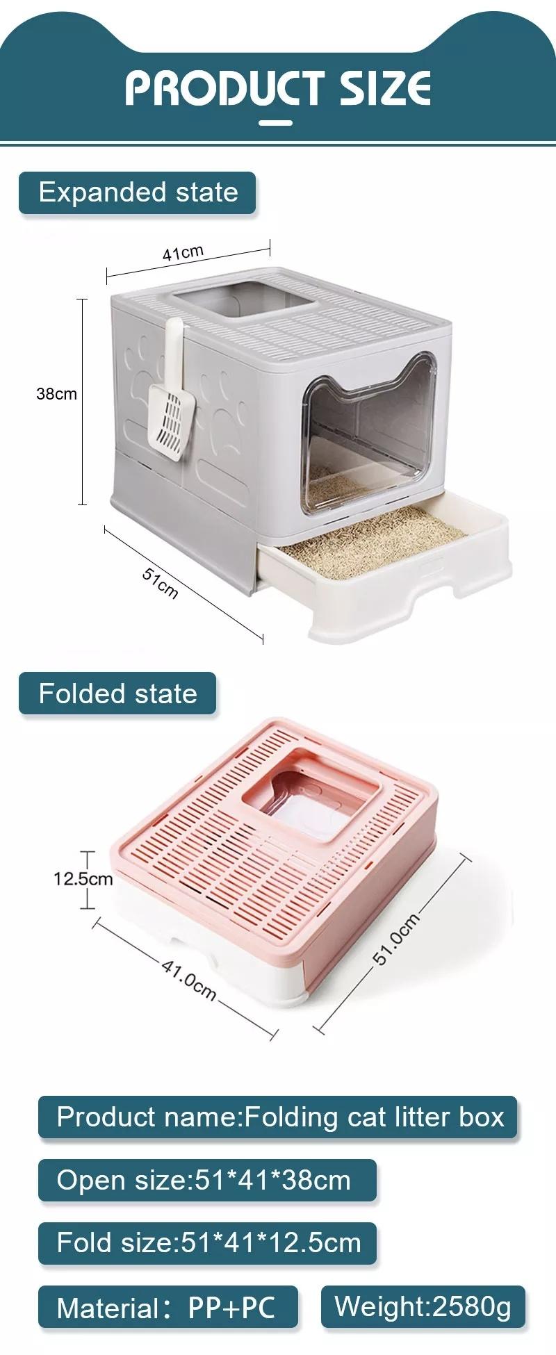 Foldable Cat Litter Box Portable Toilet with Lid Top Entry Type Anti-Splashing Closed Cat Litter Box