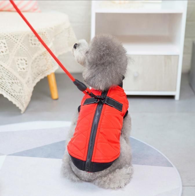 Puppy Pet Thick Coat with Reflective Stripe and Tracking Pulling Buckle Two Legged Dog Warming Clothes