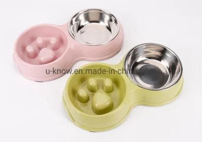 Double Bowl Pet Bowls Pet Feeding Bowl Plastic Bowl