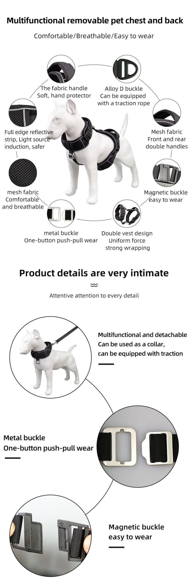 Multifunction Pet Vest Soft Mesh Padding No Pull Detachable Easy Wear Dog Harness with Handle