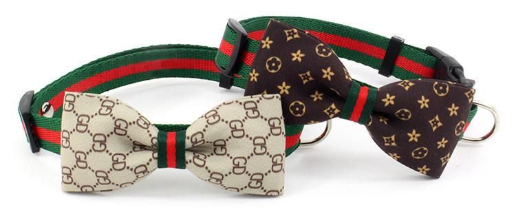 Fashion Knitting Pattern Buckle Pet Lead Bowties Nylon Dog Collars