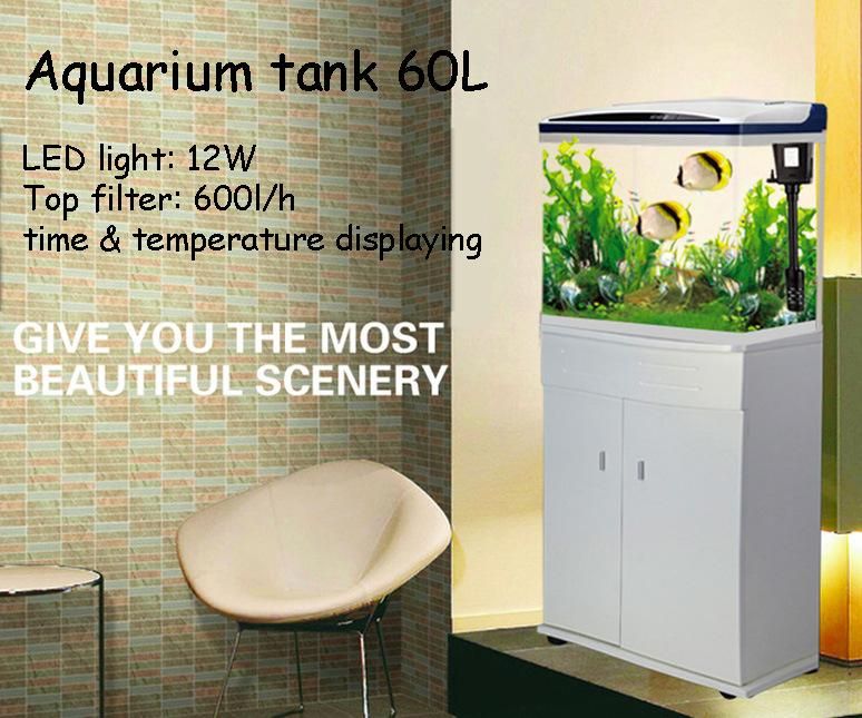 60L Aquarium Tank Arc Glass with Time & Temperature Displayed