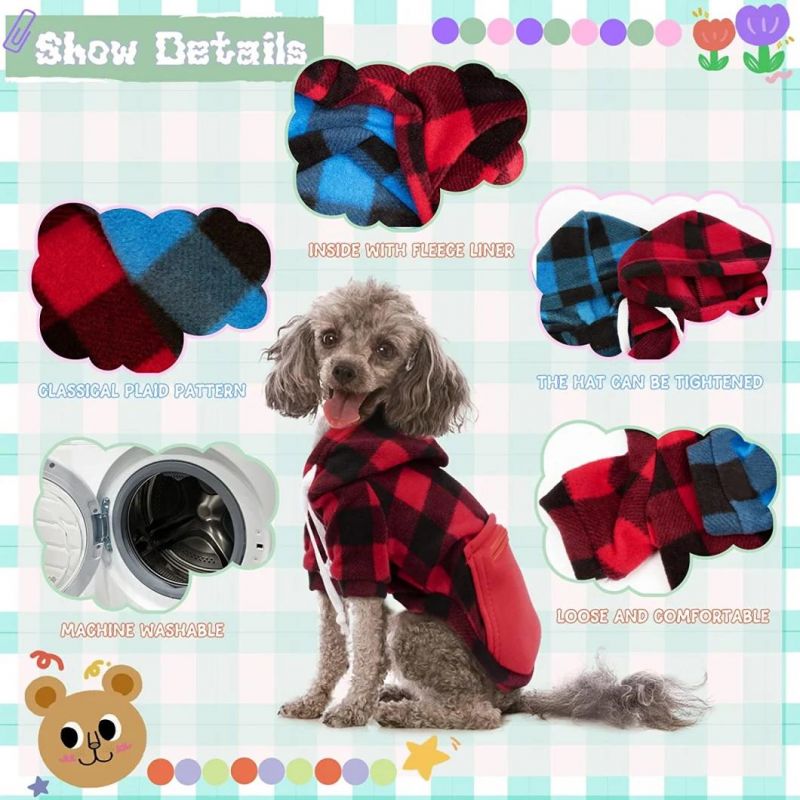 Plaid Dog Hoodie Sweatshirt for Dogs Pet Clothes with Hat and Pocket Girl & Boy