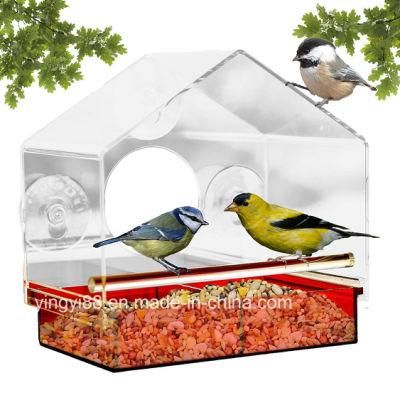 Hot Sale House Acrylic Bird Feeder with Suction Cups