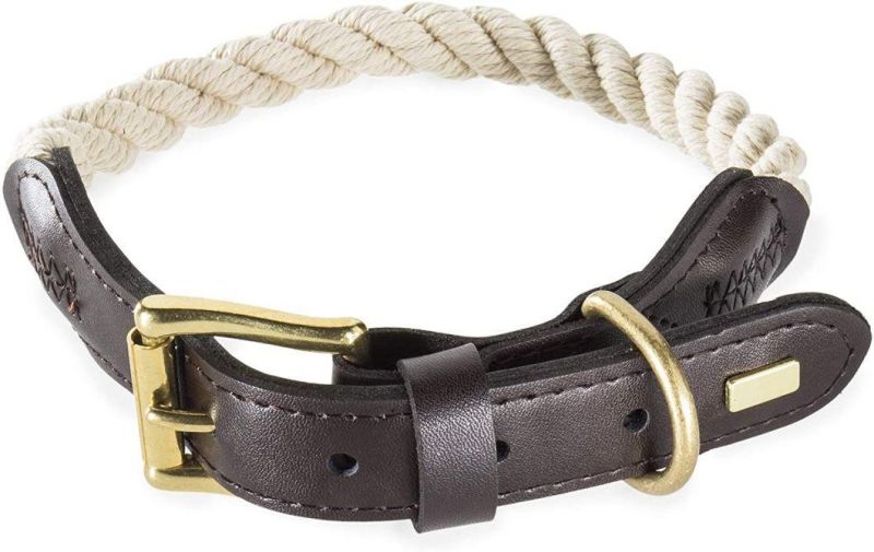 Classic Look & Strong Design Braid Cotton Leather Dog Leash