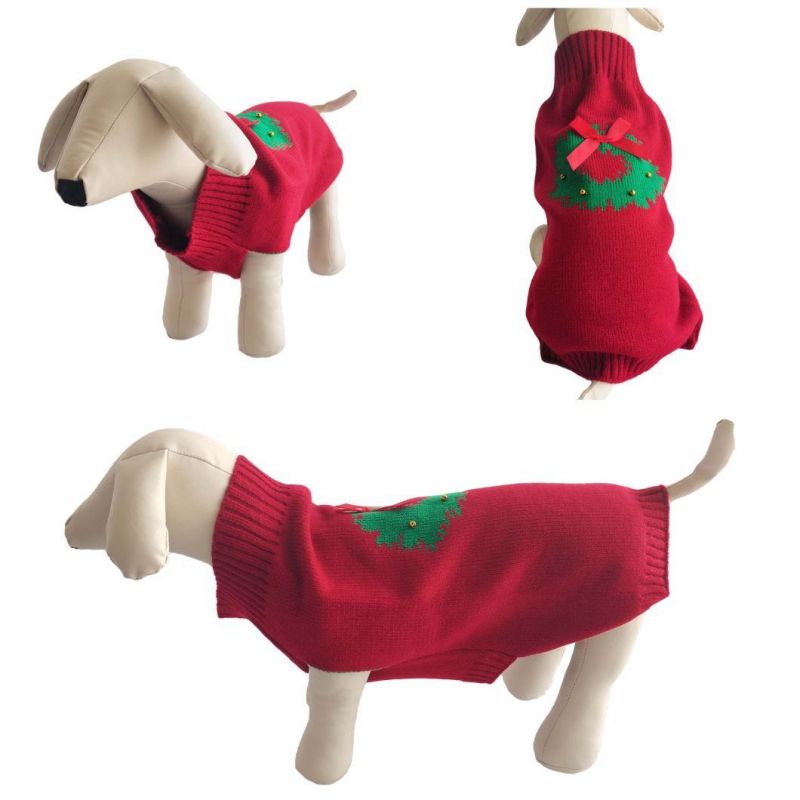 Christmas Fashion Bowknot Bell Decoration Gift Sweater Stretch Acrylic Warm Knitted Dog Accessories Apparel Pet Clothes
